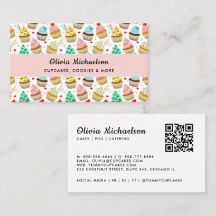 Bakery Bakar Söt Cupcake Mönster QR-kod Visitkort