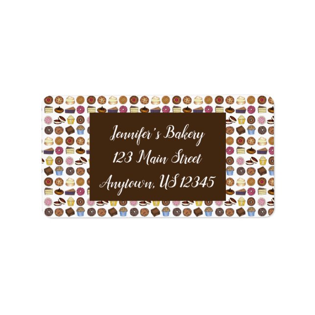 Bakery Bake Sale Mat Brownie Cuptårta Paj Sweets Adressetikett (Framsidan)