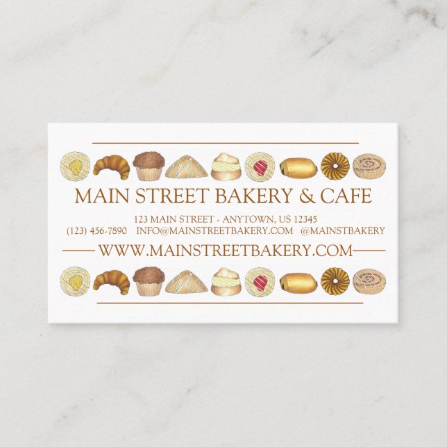 Bakery Baked Goods Croissant Donut Muffin Pastries Visitkort (Framsida)