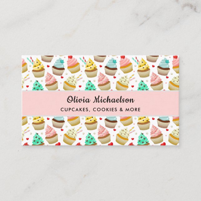 Bakery Baker Cute Cuptårta Mönster Visitkort (Framsida)