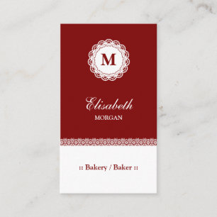 Bakery/Baker Red White Snöre Monogram Visitkort