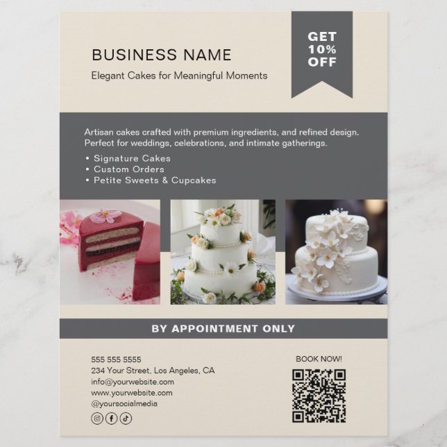 Bakery Cake Anpassningsbar Photo QR Cream Flyer (Framsidan)