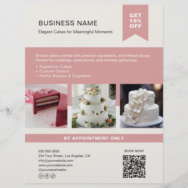 Bakery Cake Anpassningsbar Photo QR Flyer (Framsidan)