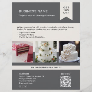 Bakery Cake Anpassningsbar Photo QR Grått Flyer