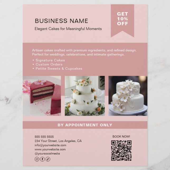 Bakery Cake Anpassningsbar Photo QR Rosa Flyer (Framsidan)