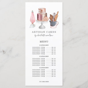 Bakery Cake Maker Watercolor Baking Utensils Meny