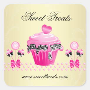 Bakery Cake Pops Cupaka Rosa Guld Zebra Fyrkantigt Klistermärke