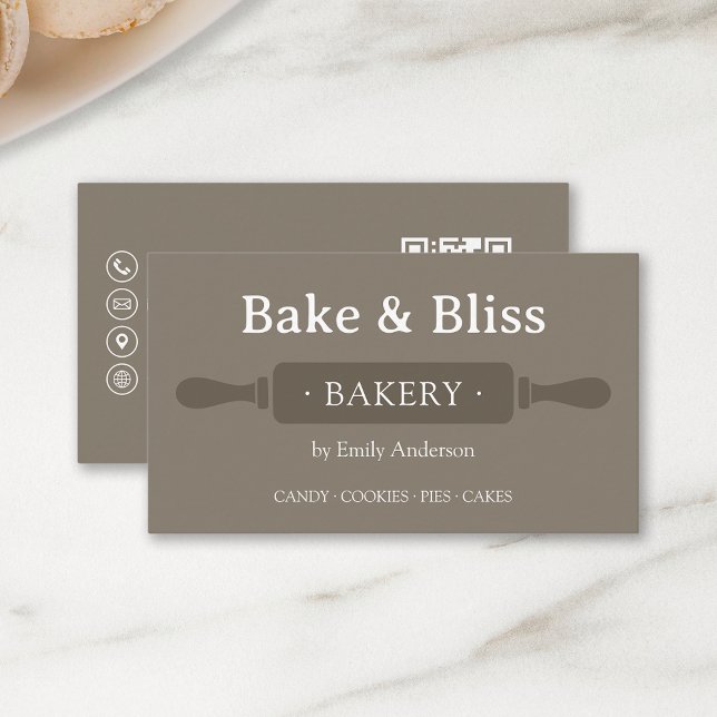 Bakery Chef Modern Visitkort (Create your own Bakery Business Card with custom QR code by MINTIC DESIGN STUDIO)