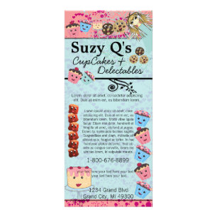 Bakery Cupcoa Aqua Blue Swirled Rack Card Reklamkort