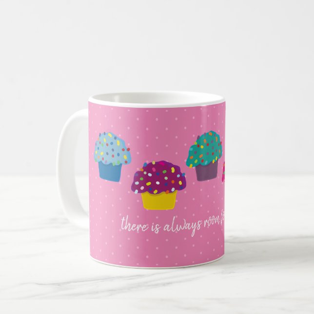 Bakery Cupkaka Frosted Wimsical Rosa Polka Dot Kaffemugg (Framsida vänster)
