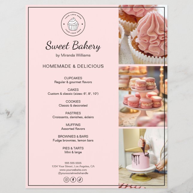 Bakery Custom Logo Photo QR Code Pink Flyer (Framsidan)