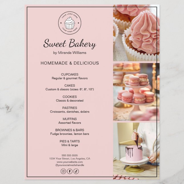 Bakery Custom Logo Photo QR Code Pink Flyer (Framsidan)