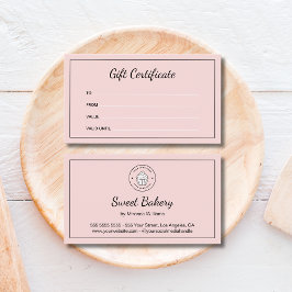 Bakery Custom Logo Pink Business Gift Certificate Visitkort