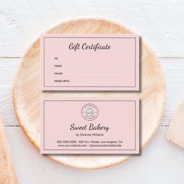 Bakery Custom Logo Pink Business Gift Certificate Visitkort (Bakery Custom Logo Pink Business Gift Certificate)