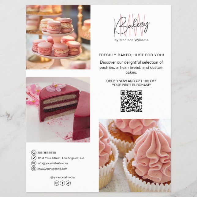Bakery Custom Monogram Logo QR Flyer (Framsidan)