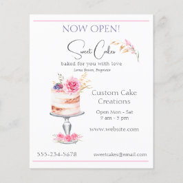 Bakery Elegant Watercolor Rosa Cake Flygblad