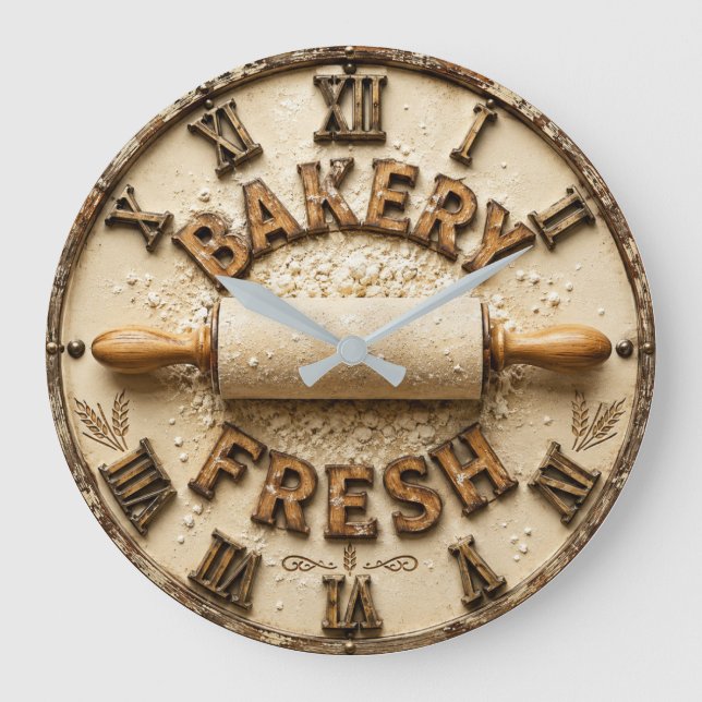 Bakery Fresh Rustic Baking Kitchen Decor Stor Klocka (Framsida)