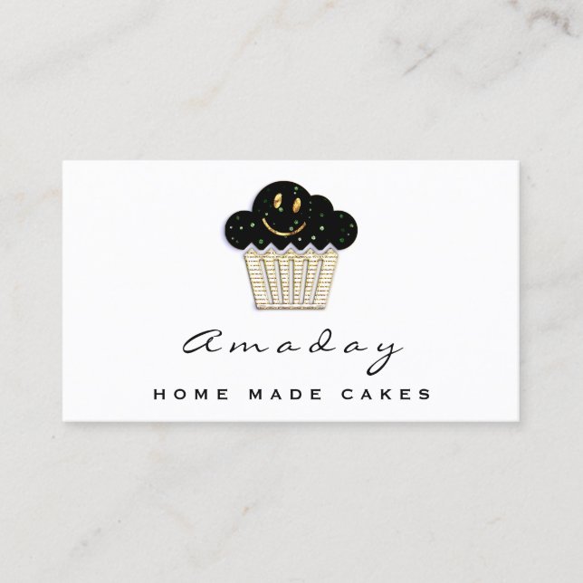Bakery Home Made Cake Logotyp Muffin Smile Guld Visitkort (Framsida)