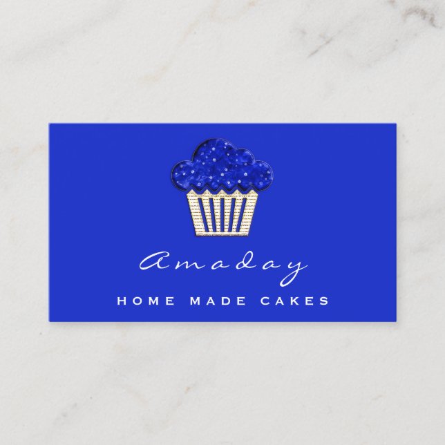 Bakery Home Made Cakes Logotyp Muffin Guld Blue Visitkort (Framsida)
