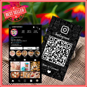 Bakery Instagram Chef Black Pastry Caterer QR-kod Visitkort