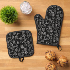 Bakery Kitchen Symbols Pattern Black 