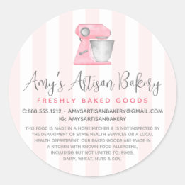 Bakery Kök Mixer Blush Rosa Ränder Juridisk Text Runt Klistermärke