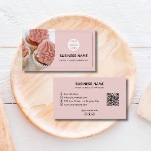 Bakery Konditor Anpassad Logo Foto QR Rosa Visitkort