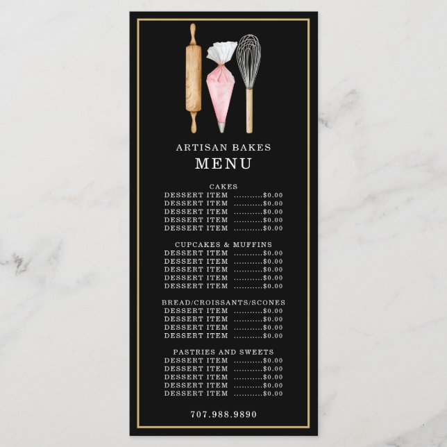 Bakery Konditor Bakredskap Svart Meny (Framsida)