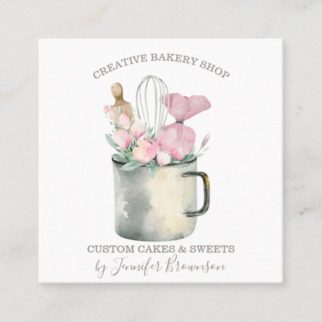 Bakery konditor mug Boho chic Fyrkantigt Visitkort (Framsida)