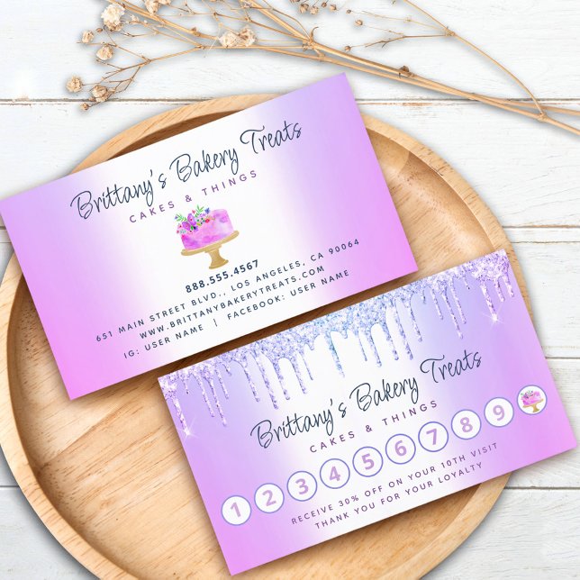 Bakery Lila Ombre Cake Glitter Dricks Pastry Chef Lojalitetskort (Skapare uppladdad)