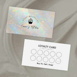 Bakery Loyalty Card Holographic White Opal Cupcake Visitkort