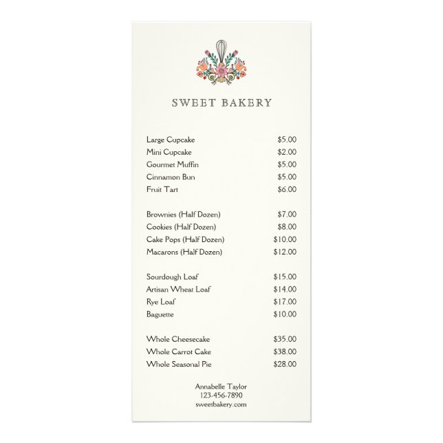 Bakery Menu Rack Card Reklamkort (Framsidan)