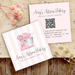 Bakery Mixer Rosé QR-kod Randigt Mönster Fyrkantigt Visitkort