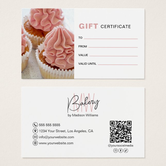 Bakery Monogram Logo Business Gift Certificate Visitkort (Framsida & baksida)