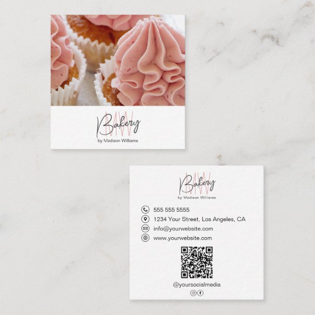 Bakery Monogram Logo Photo QR Busines Fyrkantigt Visitkort (Fram/baksida)