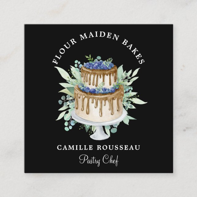 Bakery Pastry Chef Baker Black Fyrkantigt Visitkort (Framsida)