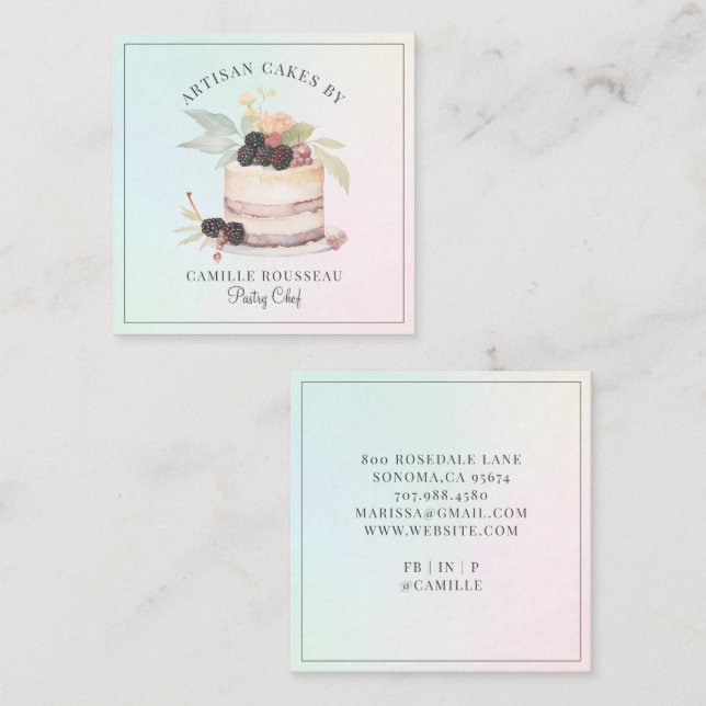 Bakery Pastry Chef Baker Square Business Card Fyrkantigt Visitkort (Fram/baksida)