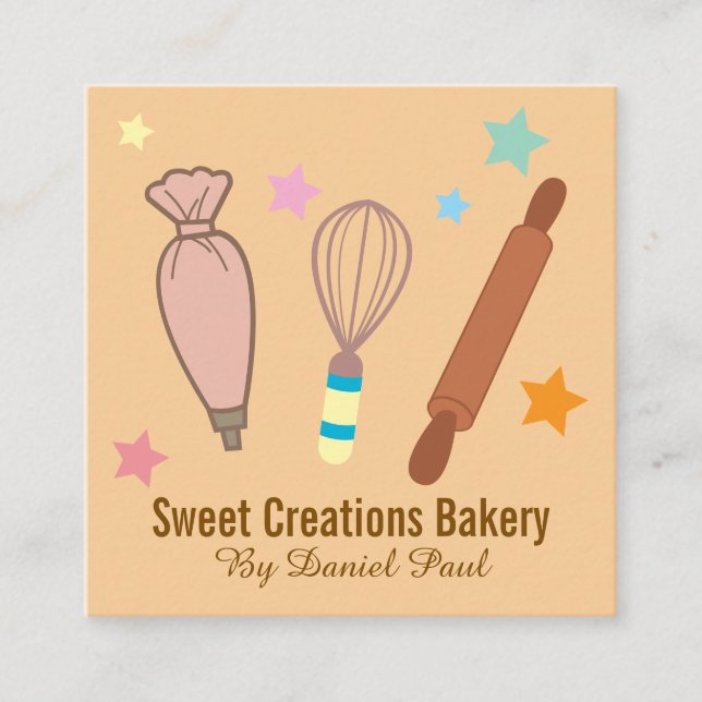 Bakery Pastry Chef Baker Square Business Card Fyrkantigt Visitkort (Framsida)