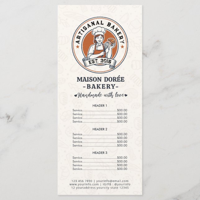 Bakery Pastry Chef Baking Catering Gold Price List Meny (Framsida)