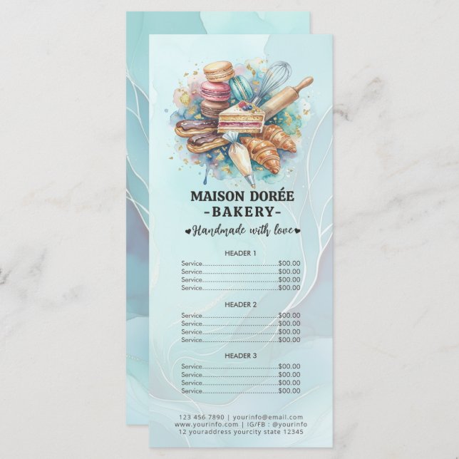 Bakery Pastry Chef Baking Catering Gold Price List Meny (Fram/baksida)