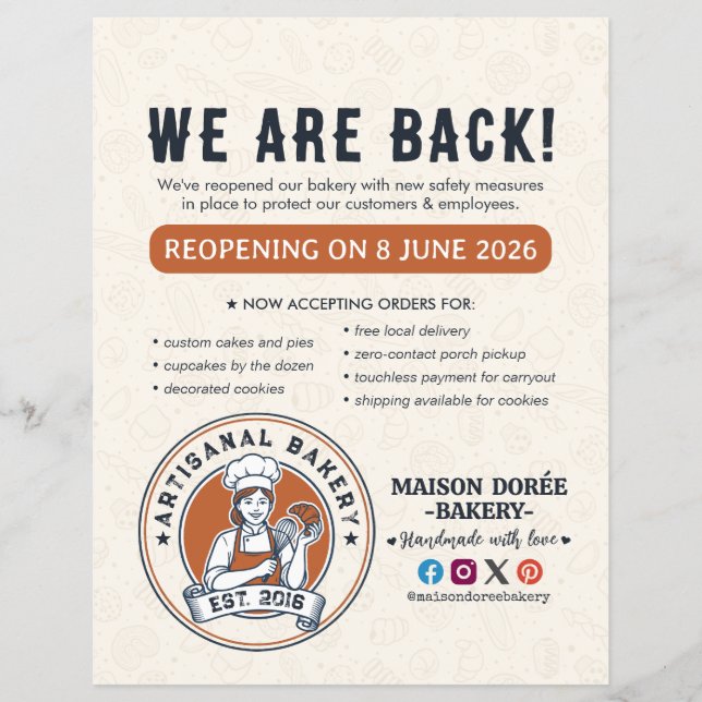 Bakery Pastry Chef Baking Catering Grand Reopening Reklamblad (Framsidan)