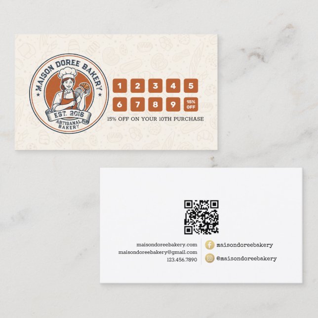 Bakery Pastry Chef Baking Catering Loyalty Punch Lojalitetskort (Fram/baksida)