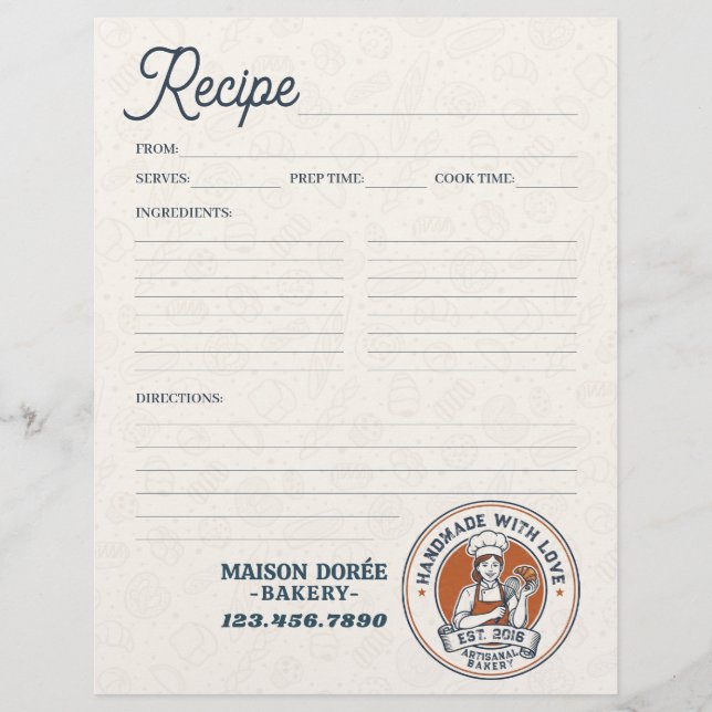 Bakery Pastry Chef Baking Recipe Page Cookbook Reklamblad (Framsidan)