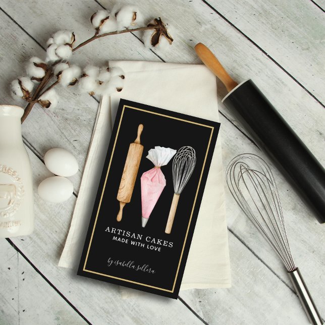 Bakery Pastry Chef Baking Utensils Black Visitkort (Skapare uppladdad)