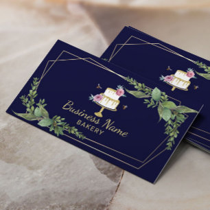 Bakery Pastry Chef Botanical Sweet Cake Navy Visitkort