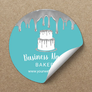Bakery Pastry Chef Cake Logotyp Silver & Turcos Runt Klistermärke