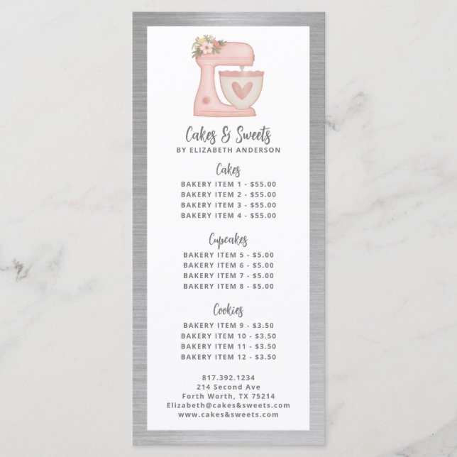 Bakery Pastry Chef Dessert Menu Price List Meny (Framsida)