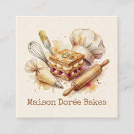 Bakery Pastry Chef Modern Gold Baking Utensils Fyrkantigt Visitkort
