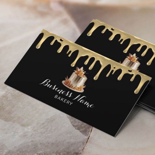 Bakery Pastry Chef Modern Guld Drift Cake Black Visitkort (Skapare uppladdad)