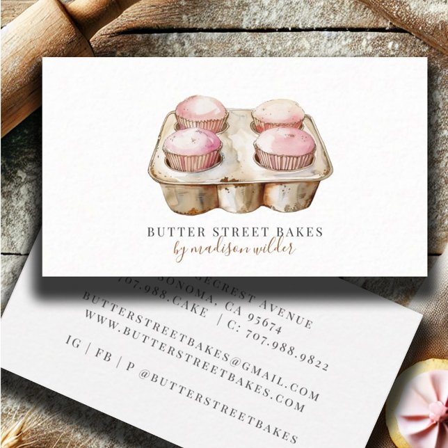 Bakery Pastry Chef Watercolor Baker Visitkort (Skapare uppladdad)